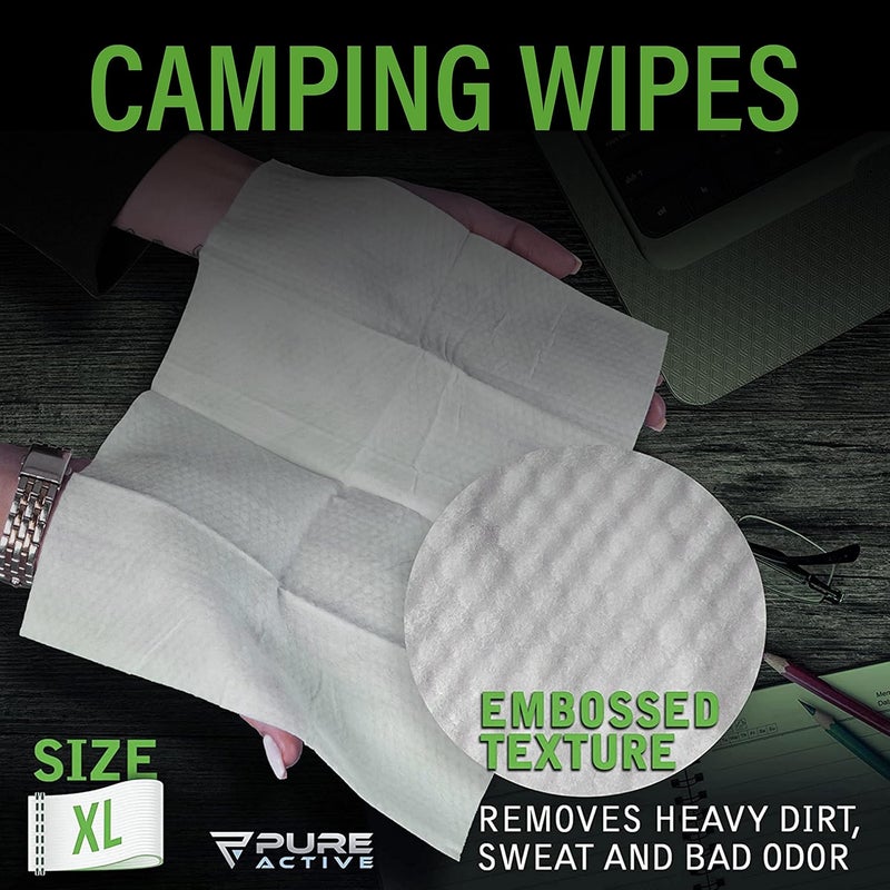 Pure Active Body Wipes for Camping 50 XXL Camping Wipes 12''x 12'', Shower Body Wipes for Camping, Body and Face Wipes, Biodegradable Personal Hygiene Body Cleansing Wipes for Women Men Kids Elderly Travel - Image 2